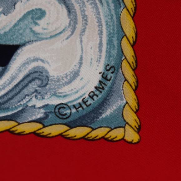 HERMES Carre 90 Scarf ""VIVE LE VENT"" Silk Red Auth fm3436 - Picture 12 of 14
